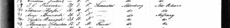 Johanna Hopfer passenger list Ella 1853