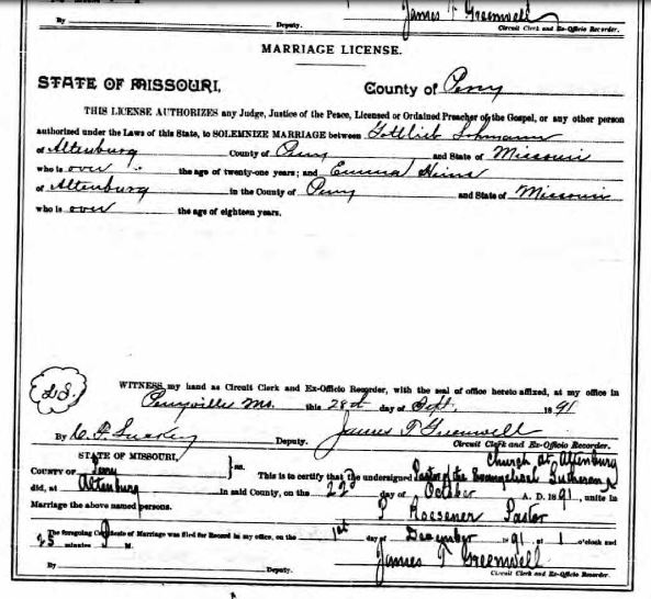 Lohmann Heins marriage license