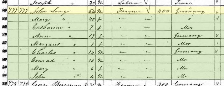 Margaret Lang 1850 census Perry County