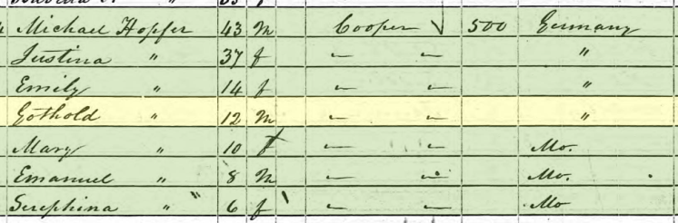 Gotthold Hopfer 1850 census Brazeau Township MO