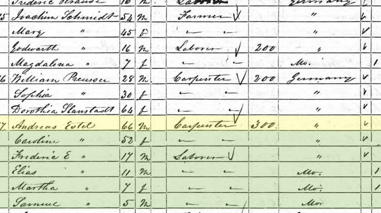 Andreas-Estel-1850-census-Brazeau-Township-MO