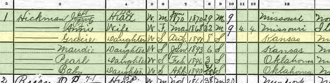 Grace Hickmann 1900 census Mulhall OK