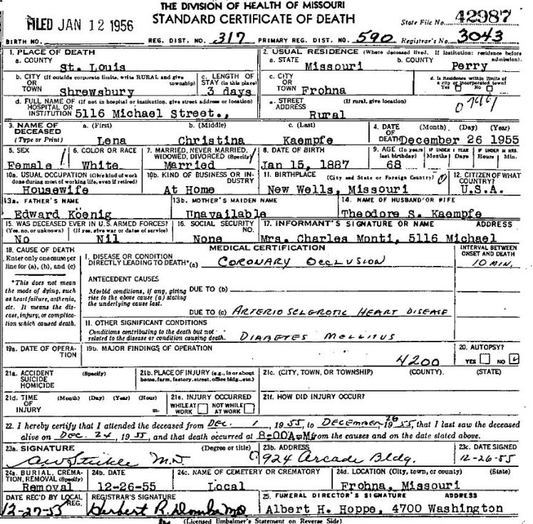 lina kaempfe death certificate