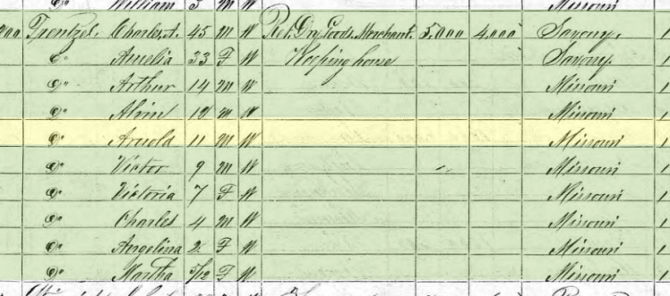 Arno Frentzel 1870 census Cinque Hommes Township MO