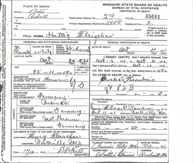 Henrietta Fleischer death certificate