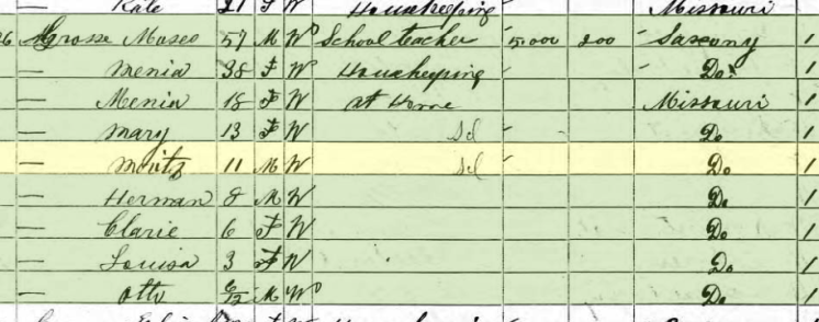 Moritz Grosse 1870 census St. Louis MO