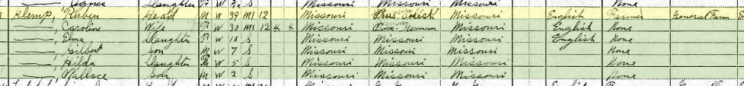 Ruben Klemp 1910 census Cinque Hommes Township MO
