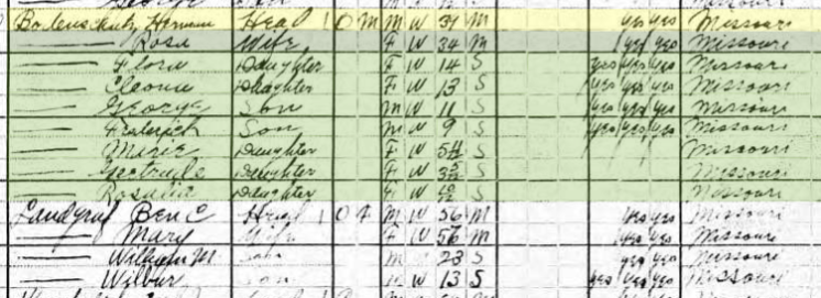 Herman Bodenschatz 1920 census Shawnee Township MO