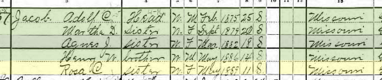 Adolph C. Jacob 1900 census Brazeau Township MO