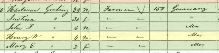 Hartmann Grebing 1850 census Brazeau Township MO