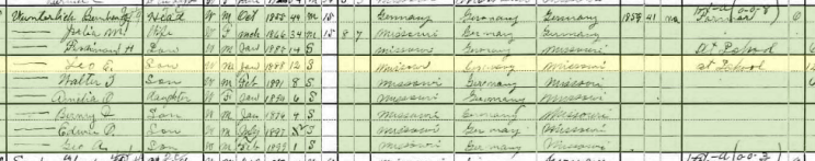 Leo Wunderlich 1900 census Shawnee Township MO