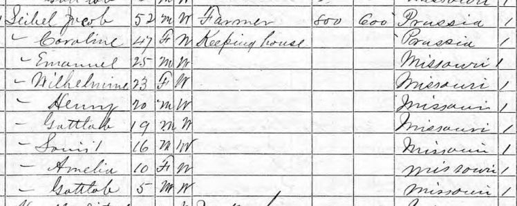Gottlob Seibel 1870 census Brazeau Township MO