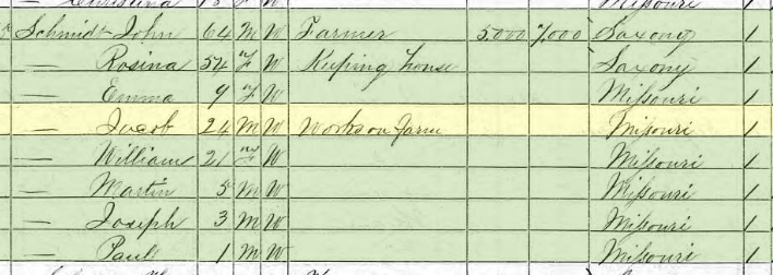 Martin Schmidt 1870 census Brazeau Township MO