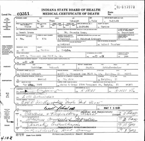 Theobald Wukasch Indiana death certificate