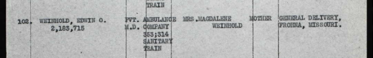 Edwin Weinhold Army Transport Passenger List May 16, 1919