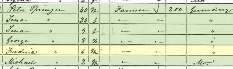 Friedrich Springer 1850 census Brazeau Township MO