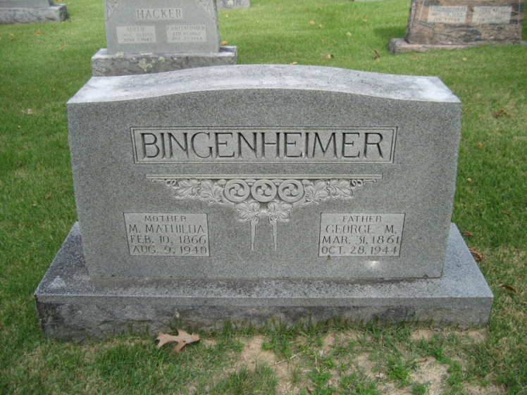 George and Mathilda Bingenheimer gravestone Zion Longtown MO