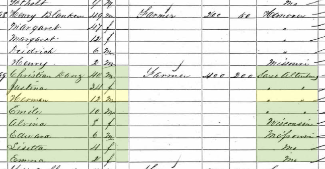 Herman Tanz 1860 census Brazeau Township MO