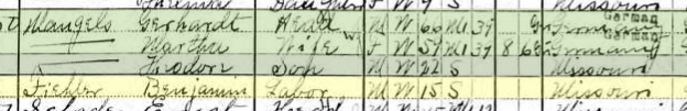 Benjamin Fiehler Jr. 1910 census Brazeau Township MO
