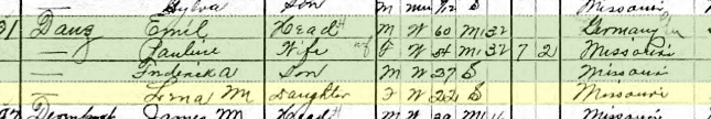 Lena Danz 1910 census Apple Creek Township MO
