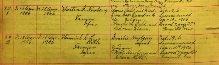 Newberry Oehl and Roth Newberry marriage records Salem Farrar MO