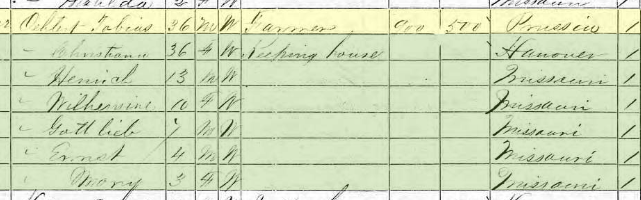Tobias Oehlert 1870 census Brazeau Township MO