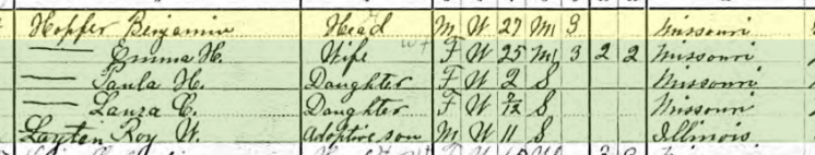 Benjamin Hopfer 1910 census Union Township MO