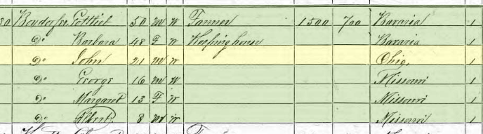 John Boxdorfer 1870 census Boise Brule Township MO