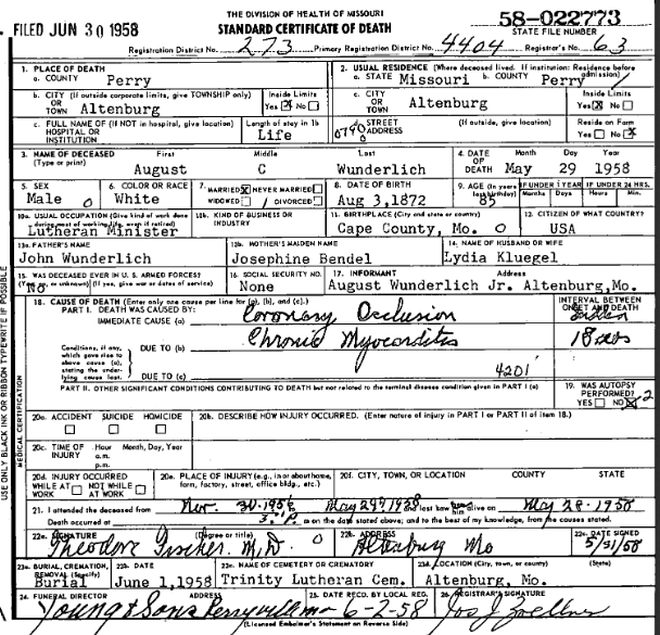 August Wunderlich death certificate