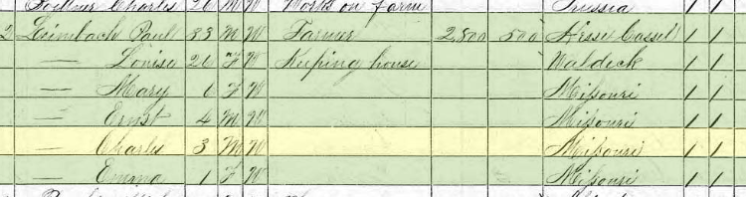 Charles Leimbach 1870 census Brazeau Township MO