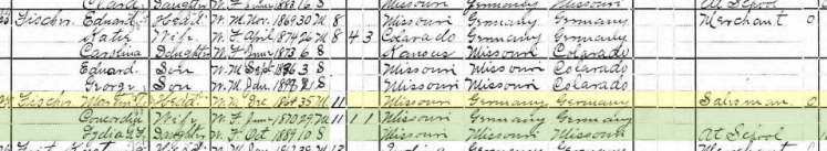 Martin Fischer 1900 census 2 Brazeau Township MO