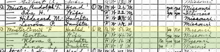 Emil Meister 1920 census Union Township MO